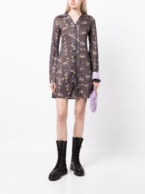 Sukienka mini w kwiatki z nadrukiem Natasha Zinko szara