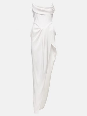 Платье-бюстье из атласного крепа с драпировкой Alex Perry белый