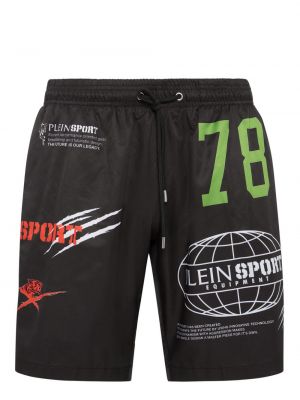 Pantaloni scurți de sport cu imagine Plein Sport negru