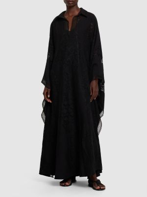 Dolga obleka z v-izrezom s čipko Zuhair Murad črna