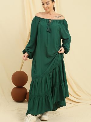 Oversized viskózové dlouhé šaty s dlouhými rukávy By Saygı
