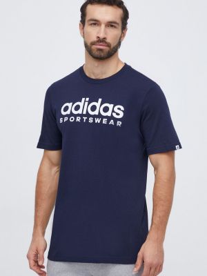 Бавовняна футболка з принтом Adidas синя