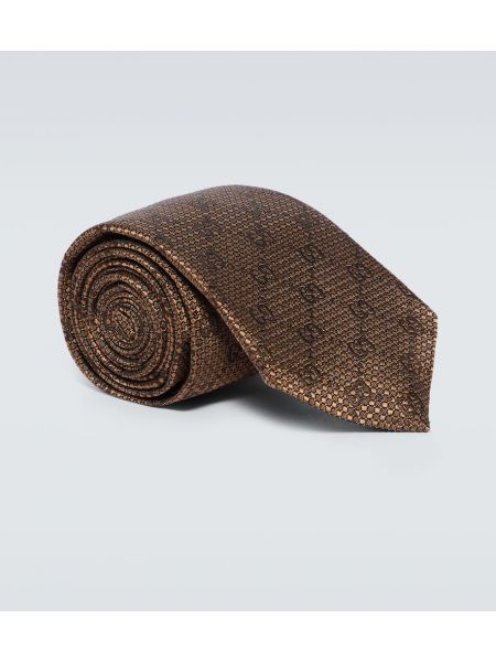 Svilena kravata iz žakarda Gucci rjava