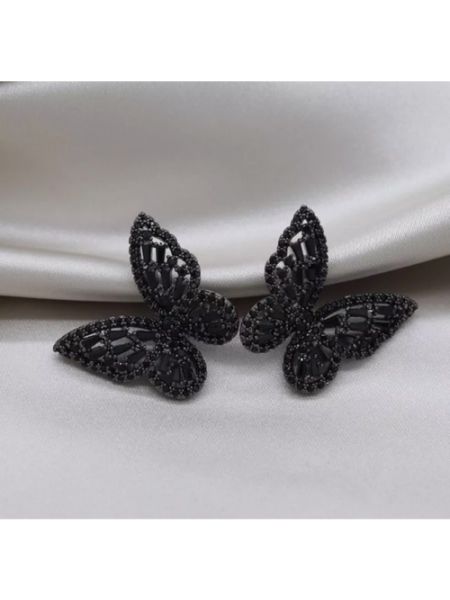 Черные серьги с цирконами "бабочки"