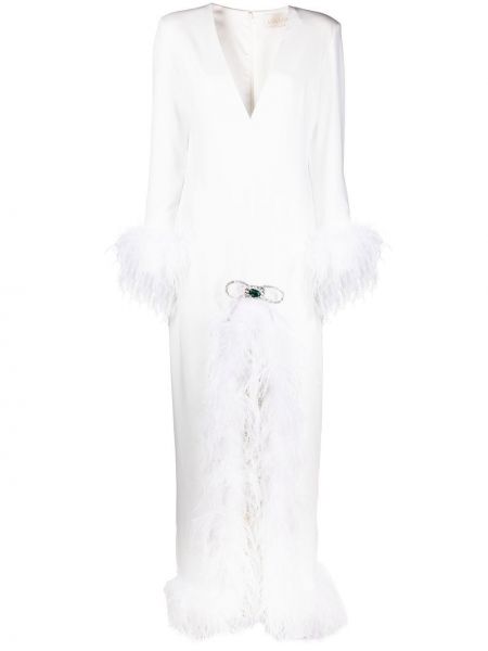 Вечерна рокля с пера Loulou бяло