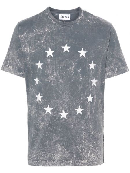 Със звездички памучна тениска с принт Etudes сиво