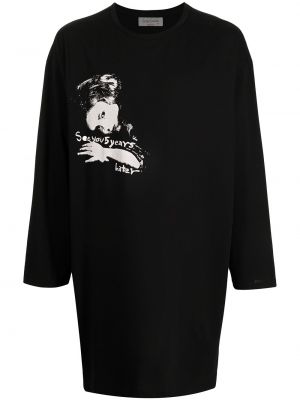 Oversize тениска с принт Yohji Yamamoto черно