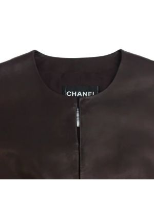 Chaqueta de cuero Chanel Vintage marrón
