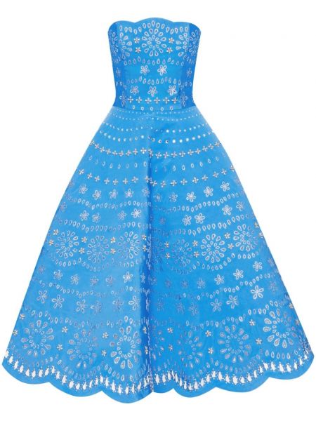 Midi haljina s kristalima Oscar De La Renta plava