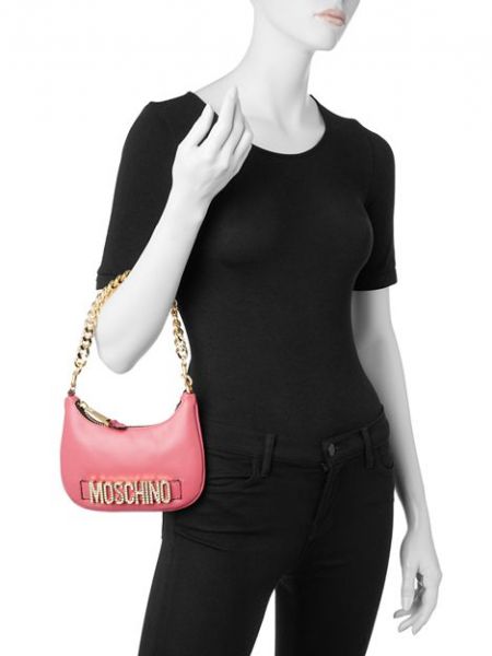 Кожаная сумка через плечо Moschino розовая