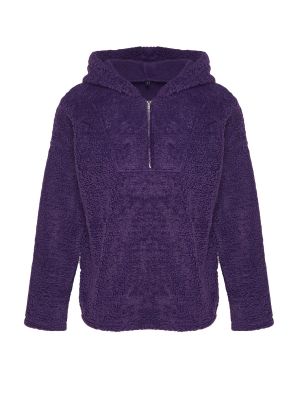 Hanorac cu glugă din fleece tricotate oversize Trendyol violet