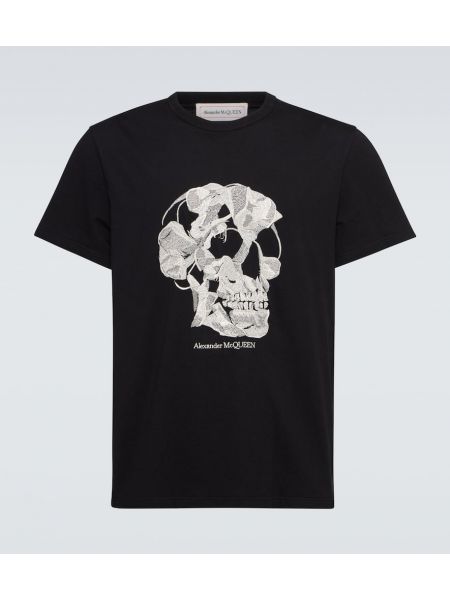 Kokvilnas t-krekls ar izšuvumiem džersija Alexander Mcqueen melns