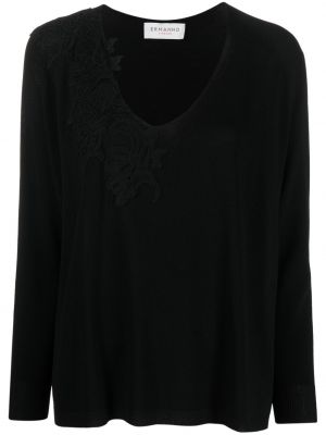 Пуловер на цветя с v-образно деколте Ermanno Firenze черно