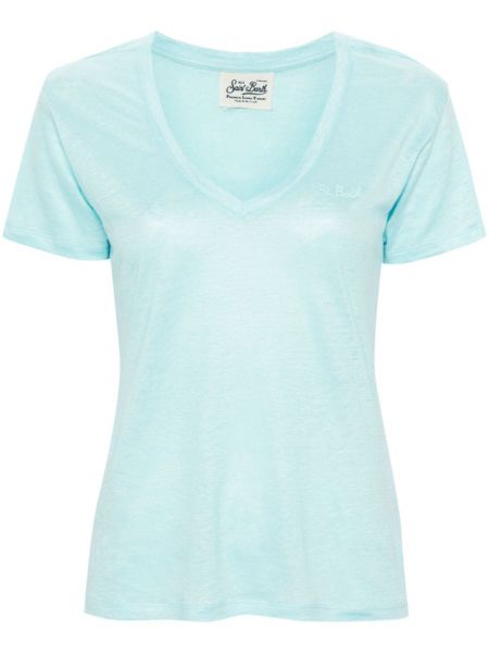 Leinen t-shirt mit stickerei Mc2 Saint Barth blau