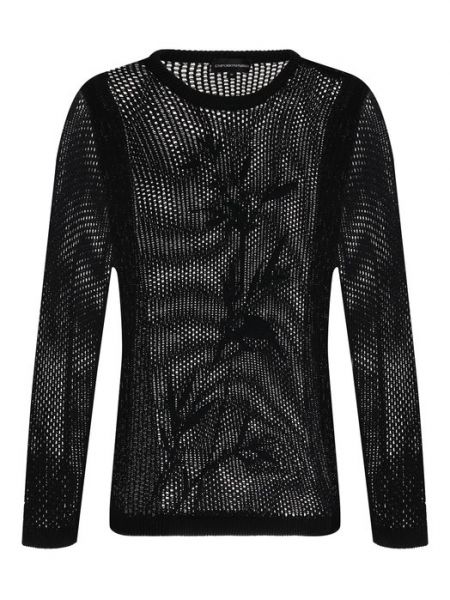 Хлопковый льняной свитер Emporio Armani черный
