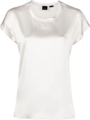 Satynowa koszulka z okrągłym dekoltem Pinko biała