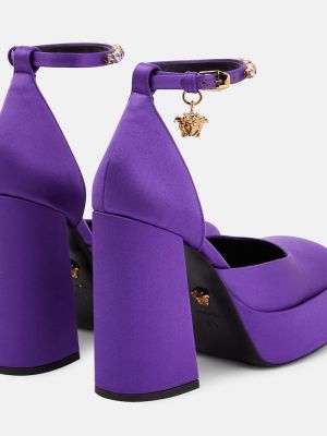 Saténové lodičky na platformě Versace fialové