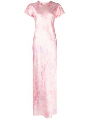 Jedwabna sukienka koktajlowa z nadrukiem w abstrakcyjne wzory Alejandra Alonso Rojas różowa