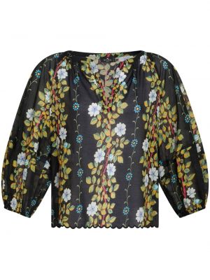 Bombažna bluza s cvetličnim vzorcem s potiskom Etro črna
