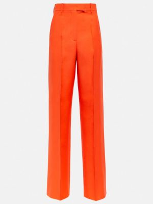 Шелковые шерстяные прямые брюки с высокой талией Valentino оранжевые