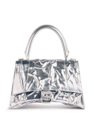 Kožená shopper kabelka Balenciaga stříbrná