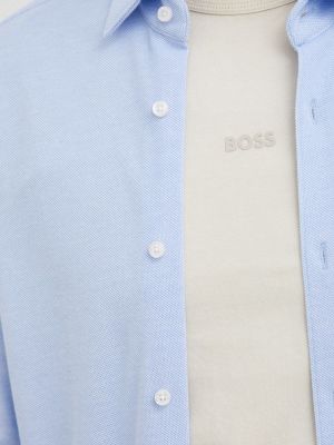 Koszula bawełniana Boss niebieska