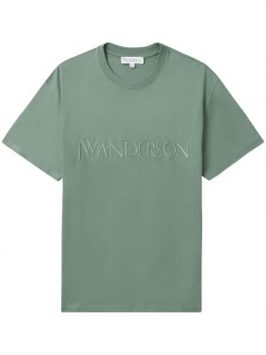 Bombažna majica z vezenjem Jw Anderson zelena