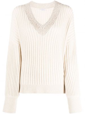 Chunky кашмирен пуловер с v-образно деколте Brunello Cucinelli бяло