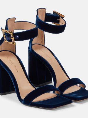 Žametne sandali iz rebrastega žameta Gianvito Rossi modra