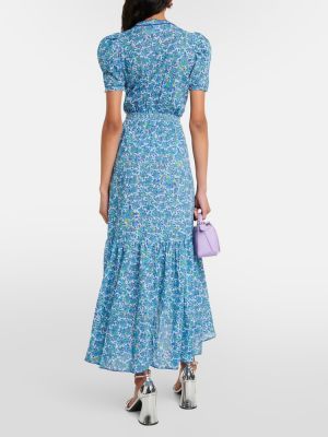 Bombažna dolga obleka s cvetličnim vzorcem Poupette St Barth modra