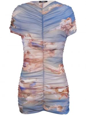 Sukienka mini z nadrukiem tiulowa w abstrakcyjne wzory Balmain