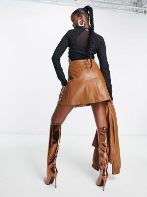 Кожаная юбка из искусственной кожи Adidas Originals коричневая