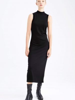 Pletené midi šaty bez rukávů s krátkými rukávy Defacto černé