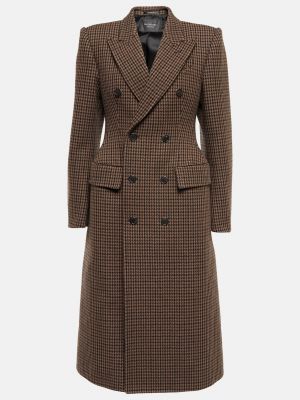 Клетчатое шерстяное пальто Balenciaga коричневое