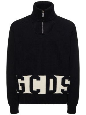 Вълнен пуловер с цип Gcds черно