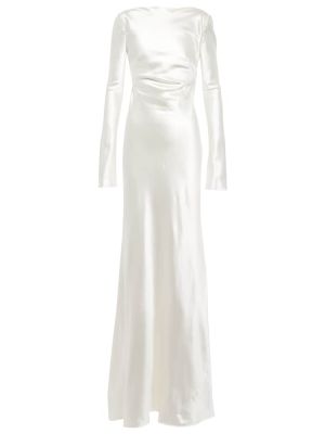 Копринена вълнена сатенена макси рокля Danielle Frankel бяло