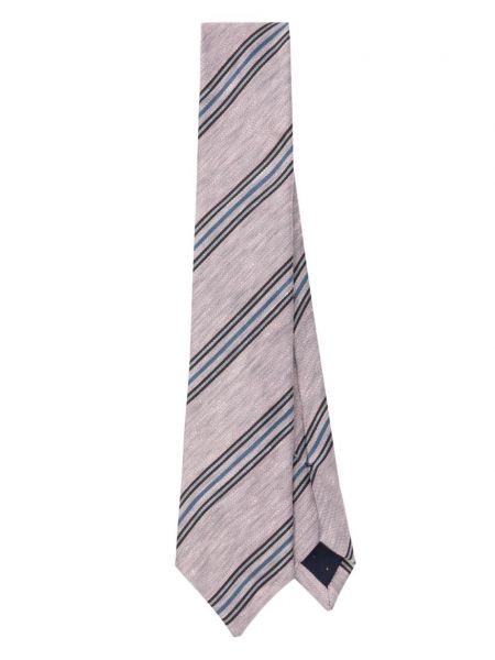 Jedwabny lniany krawat w paski Paul Smith różowy