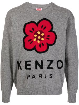 Sweter w kwiatki z okrągłym dekoltem Kenzo szary