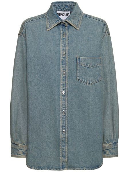 Bomuld denim skjorte Moschino blå