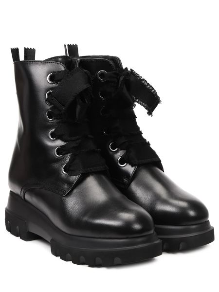 Кожаные ботинки с мехом Pertini черные