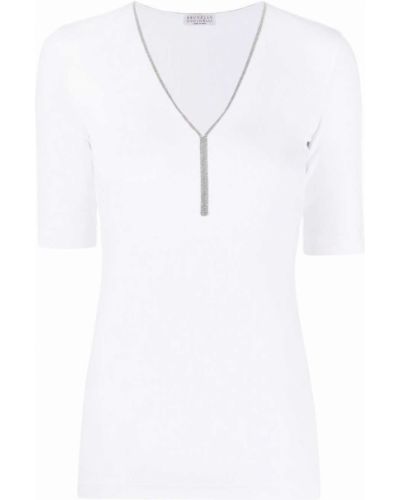 Camiseta con escote v Brunello Cucinelli blanco
