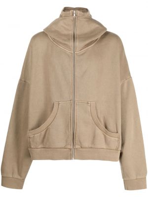 Pamučna hoodie s kapuljačom s patentnim zatvaračem Entire Studios smeđa