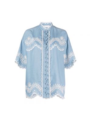 Haftowana bluzka bawełniana Zimmermann niebieska