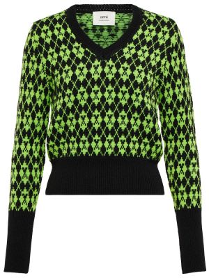 Žakárový vlnený sveter Ami Paris zelená