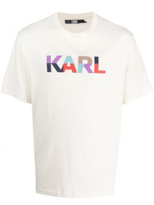 Памучна тениска с принт Karl Lagerfeld бяло