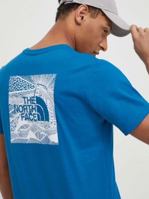 Тениска с дълъг ръкав с принт The North Face синьо