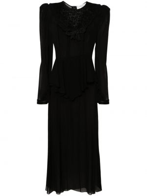 Mežģīņu zīda maksi kleita Alessandra Rich melns