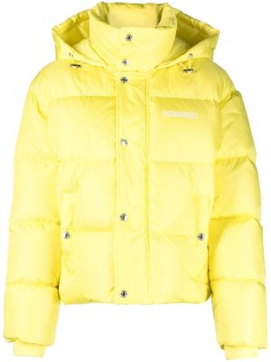 Pikowana kurtka puchowa z kapturem z nadrukiem Dsquared2 żółta