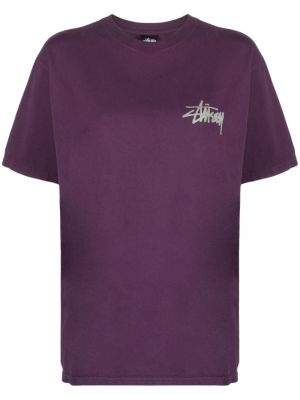 Bavlněné tričko s potiskem Stussy fialové