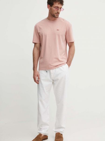 Однотонная хлопковая футболка Lacoste розовая